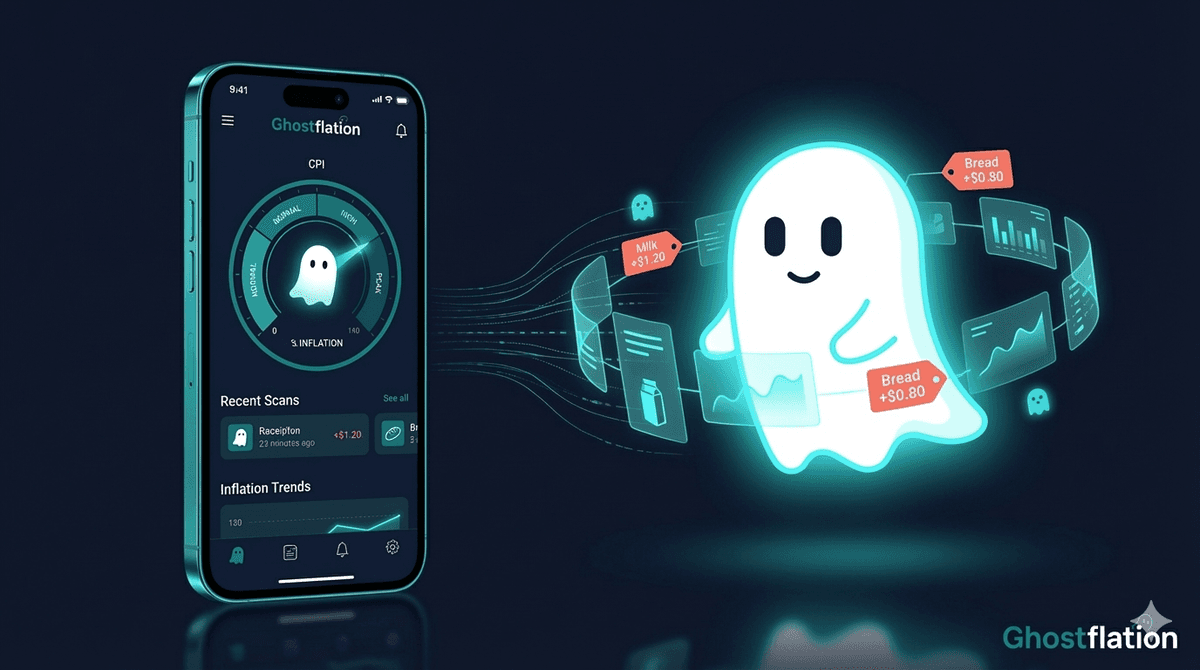 Ghostflation app showing price tracking with ghost mascot